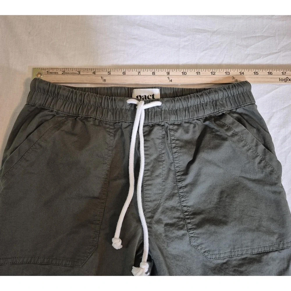 Pact Organic Cotton Stretch Pants Women's M Olive Drawstring Utility Sustainable - Picture 7 of 9
